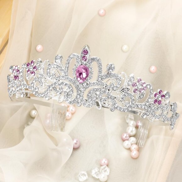 Silver Bride Crown Crystal Tiaras for Women Rhinestone Headbands for Girl Happy - Picture 2 of 5